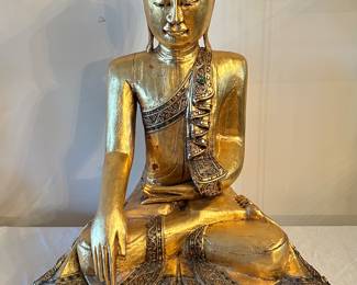 Large Vintage Gold Wood Hand Carved Buddha, 16"W x 25"H x 16"D, was $27, NOW $175