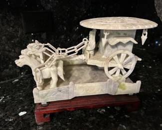 Jade Rickshaw carriage drawn by horses on bridge, 14"W x 9"H x 8"D, was $1200, NOW $595