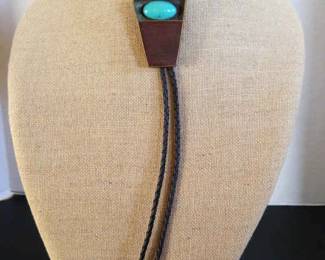Shadow Box Wood Turquoise Bolo Tie 