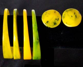 Bakelite BanglesEarrings YellowGreen