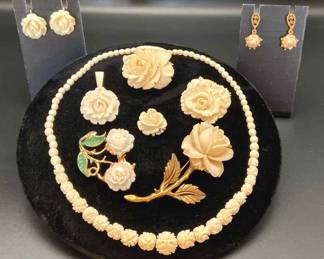 Vintage Carved Bone Celluloid Roses 