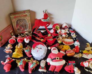 Vintage Red Flocked Felt Xmas Ornaments