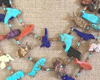 Vintage Multi Strand Zuni Carved Fetish Necklace 