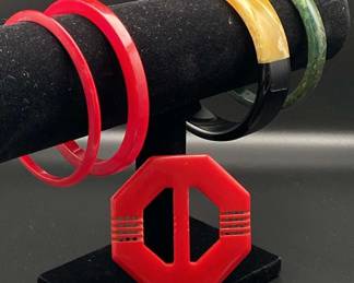 Bakelite Bangles Buckle Red Twotone