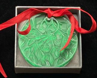 Lalique Paris Green Mistletoe Christmas Ornament