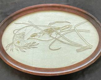 Antique Victorian Wood Glass Serving Tray 