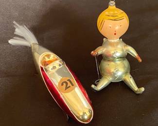 Rare Vintage Di Carlini Ski Angel Luge Ornaments