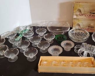 Fostoria American Glass Napkin Rings, Duck Salt Cellars,