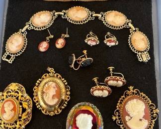 Vintage Antique Shell, Glass,  Cameo Jewelry