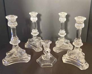 Vintage Pressed Glass Dolphin Candlesticks