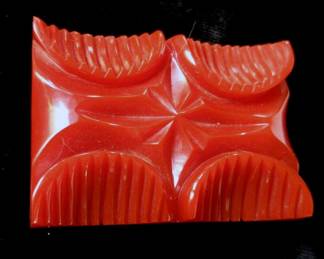 Carved Deep Red Bakelite Brooch