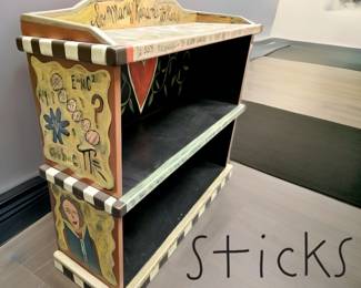 Whimsical Hand-Painted Bookcase from STICKS Gallery $1,495 or bid #61