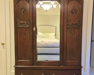 Single Beveled Glass Door Vintage Armoire $495 or bid #99