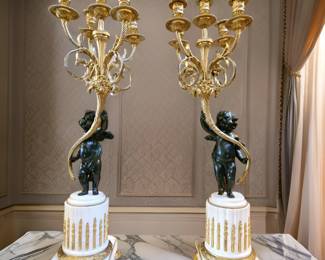 Pair Marble & Ormolu Putti Candelabra $2,495 or bid #7