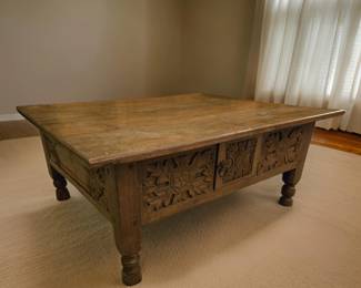 Hand-Carved Indonesian Cocktail Table with storage $525 or bid #266
