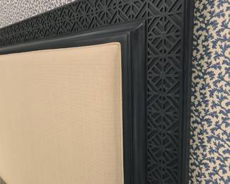 Blue Queen size bed with padded headboard bid #258