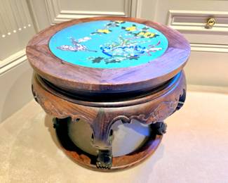 Cloisonne' and Rosewood Plant Stand bid #118