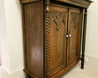 Antique English Oak Jacobean Cabinet $695 or bid #93