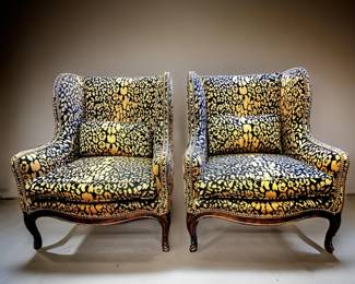 Pair Custom Upholstered Leopard WingBacks bid #133