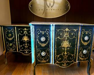 JOHN WIDDICOMB Regency Style Commodes, Ebony with gold accents, two available: bid #10 and bid #41