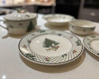 Mikasa holiday dishes. Service for 8. Large plates, small plates, bowls, covered serving dish, two large serving bowls and more. 