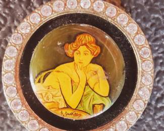This is almost 5 00 500 miniature painting done by famous artist New York 19th century it's all done under McIn Pike glass painted with needles beautiful details under microphone glass they are painting done in happening inch or a quarter of an inch and all done on valuable and expensive natural stone like jade oxy and many other stones