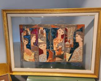 4 panel tile artwork signed by Ruth Faktorowicz