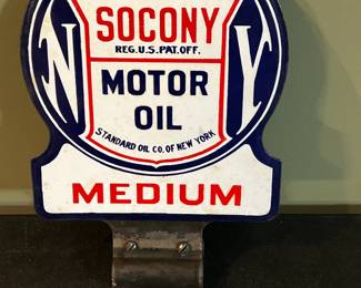 SOCONY MOTOR OIL MEDIUM DIECUT PORCELAIN LUBSTER SIGN