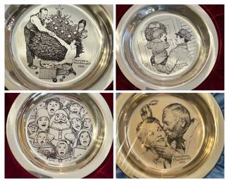Solid Sterling Silver Franklin Mint Norman Rockwell Plates. Each plate is 6 ounces of sterling silver. Each plate is in original packaging and comes with paperwork.