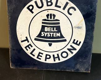 BELL SYSTEM PUBLIC TELEPHONE DOUBLE-SIDED PORCELAIN FLANGE SIGN