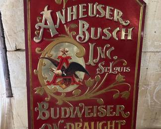 Vintage Embossed Metal Anheuser Busch Budweiser on Draught Advertising Sign