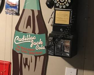 Antique Pay Phone and Cadillac Jack Advertising Wall Art