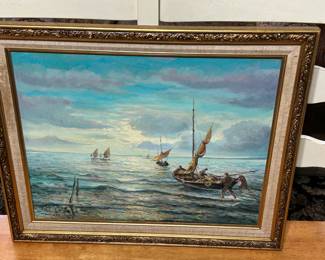 A great selection of vintage canvas artwork and frames.