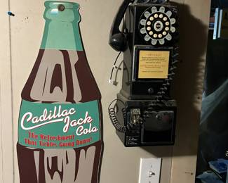 Antique Pay Phone and Cadillac Jack Advertising Wall Art