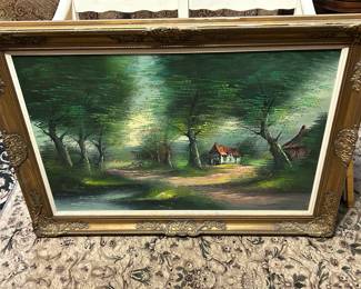 A great selection of vintage canvas artwork and frames.