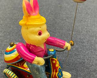 Celluloid and Tin Litho Wind-up Tricycle Bunny