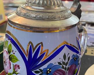 Hand Painted Cut Glass German Stein