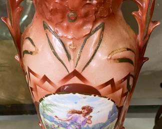Old Czech Transferware Vase with Female Theme