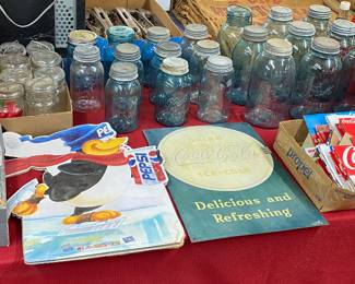 Assorted Blue Ball Jars and Zinc Lids