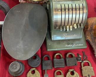 Vintage Padlocks, Old Paymaster Adding Machine