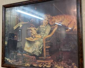 Victorian Girl, Dog and Cat Themed Print