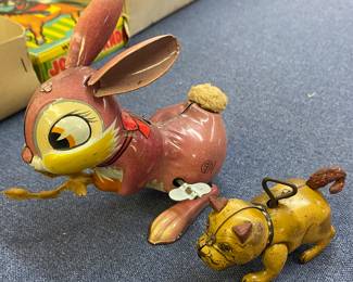 Wind-up Bulldog and Marx Wind-up Rabbit