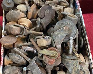 Box of Old Wooden Furniture Casters