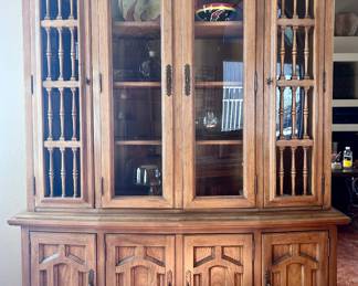 Large wood china cabinet with storage drawers