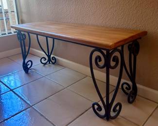 Metal with wood top bench