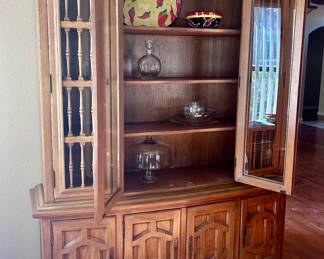 Large wood china cabinet with storage drawers
