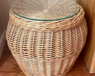 Glass top basket side table
