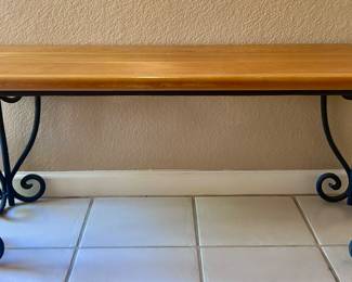 Wood top bench with metal frame