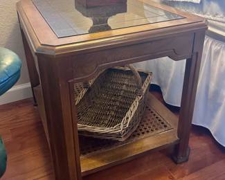 Wood side table with mirror top