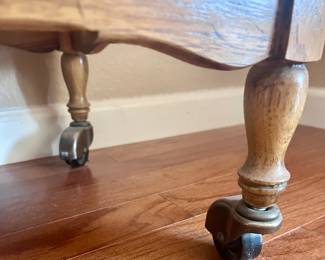 vintage rolling console table with folding leafs on each side